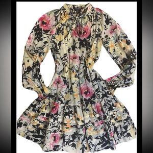 Lauren Ralph Lauren 00 Dress Floral Cocktail Cream Babydoll Dress Pockets S